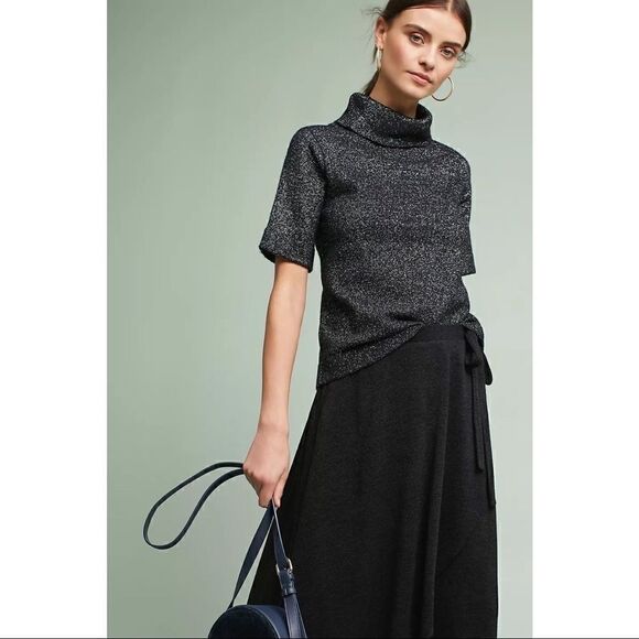 NEW Anthropologie Raga Silver Short-Sleeve Turtleneck Pullover Blouse Top Small - Picture 3 of 3